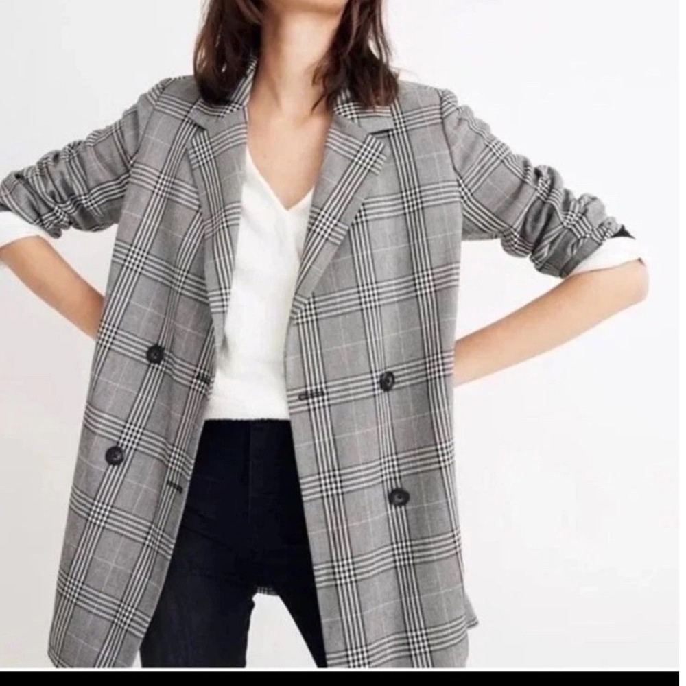 Madewell Caldwell Double Breasted Blazer Preppy Plaid Oversized Academia XS